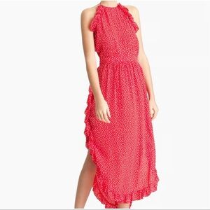 See by Chloe red dress with dots and ruffle detail